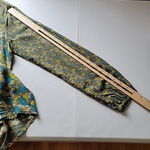 Prana Faith Floral Peasant Blouse Self Tie Keyhole‎ Long Sleeve Boho Hippie - Picture 9 of 11